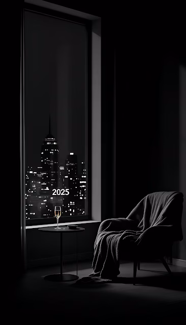 Silent Night with Champagne and City View Marking 2025 - Free 4K & 8K Mobile Wallpaper
