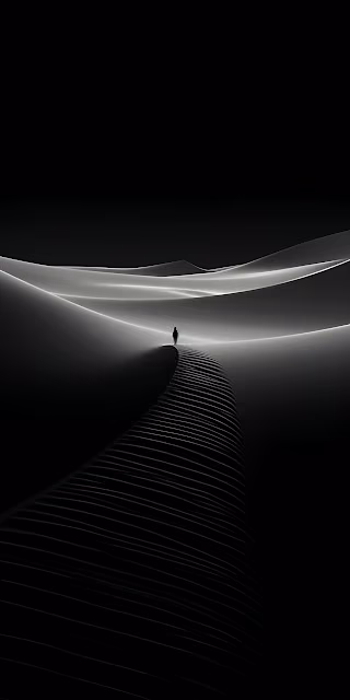 Silhouette on Abstract Wave in Monochrome Landscape - Free 4K & 8K Mobile Wallpaper