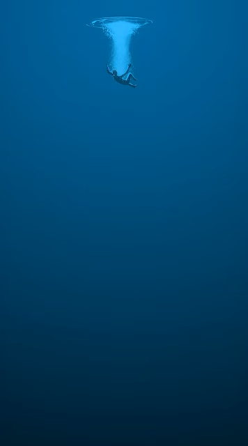 Silhouette Falling into Abyss of Deep Blue Ocean - Free 4K & 8K Mobile Wallpaper