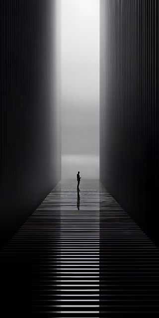 Silhouette Standing in Minimalist Light Beam Corridor - Free 4K & 8K Mobile Wallpaper