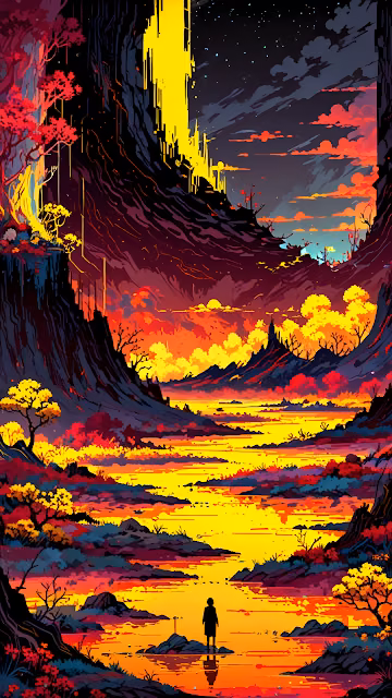 Silhouette at Sunset in Vibrant Alien Canyon - Free 4K & 8K Mobile Wallpaper