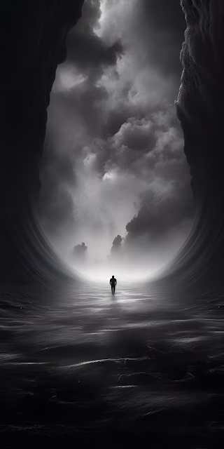 Silhouette Walking Through Cosmic Tunnel of Clouds - Free 4K & 8K Mobile Wallpaper