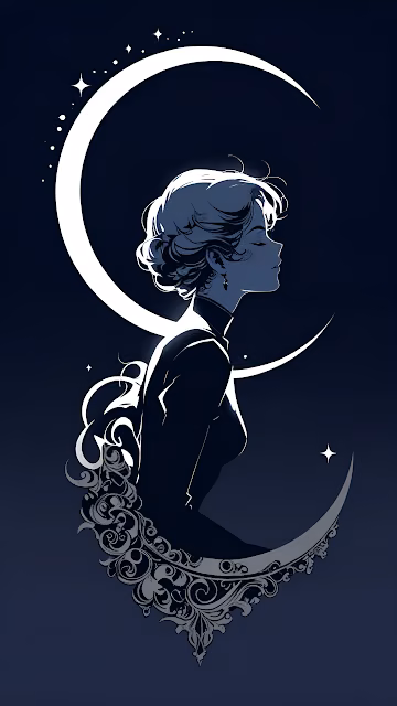Silhouette of Woman in Profile Against Crescent Moon - Free 4K & 8K Mobile Wallpaper