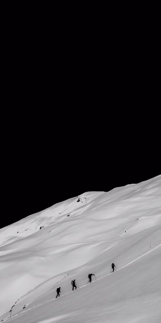 Silhouettes of Mountaineers Ascending Snowy Slope - Free 4K & 8K Mobile Wallpaper