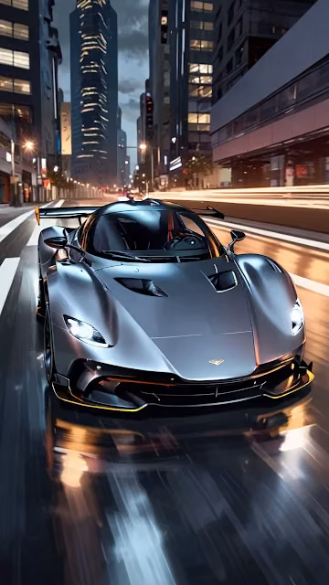 Silver Supercar Speeding Through Neon City Night - Free 4K & 8K Mobile Wallpaper