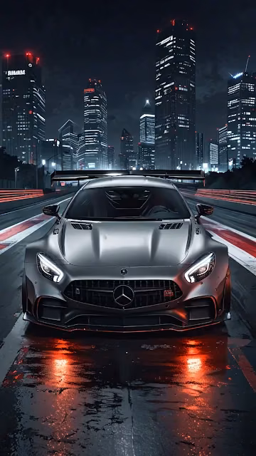 Silver Supercar on Wet City Track at Night - Free 4K & 8K Mobile Wallpaper