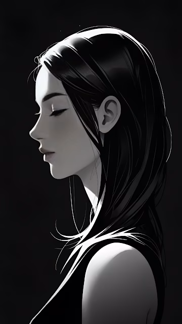 Sleek Black Haired Woman Profile Illustration Dramatic Lighting - Free 4K & 8K Mobile Wallpaper