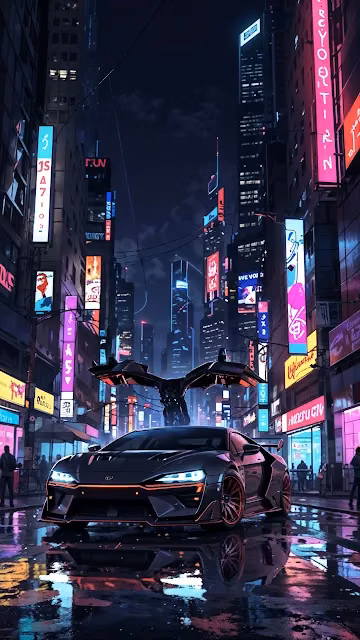 Sleek Sports Car in Neon Cyberpunk City - Free 4K & 8K Mobile Wallpaper