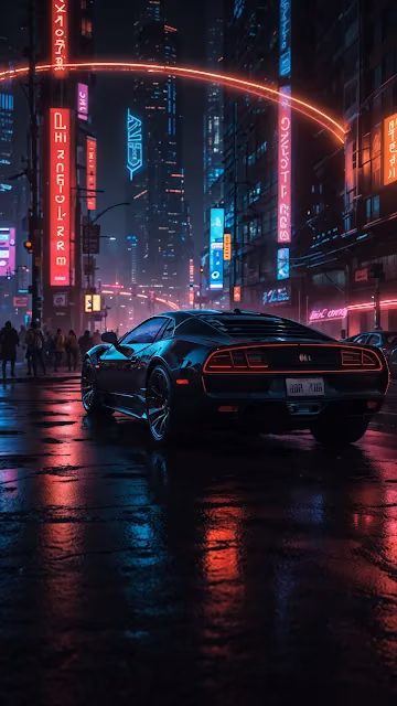 Sleek Sports Car in Neon Cyberpunk City - Free 4K & 8K Mobile Wallpaper