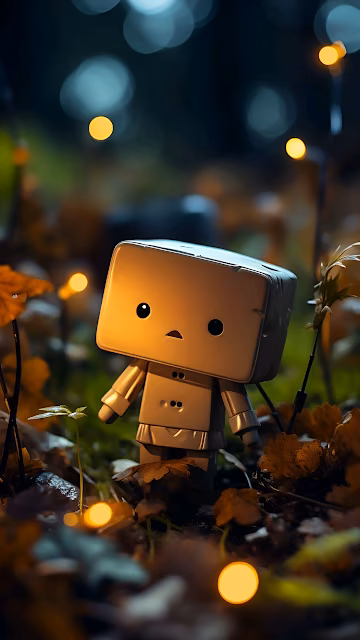 Small Box Robot in Autumn Forest with Glowing Lights - Free 4K & 8K Mobile Wallpaper