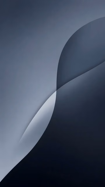 Smooth blue-grey curved layers overlap across a dark gradient background in a minimal vertical composition.