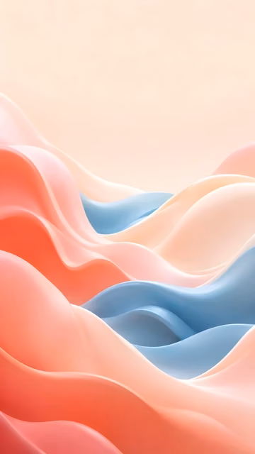 Soft coral and pink layered waves flow across a luminous pastel background.