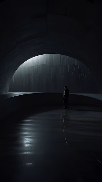 Solitary Figure in Dark Futuristic Architectural Archway - Free 4K & 8K Mobile Wallpaper