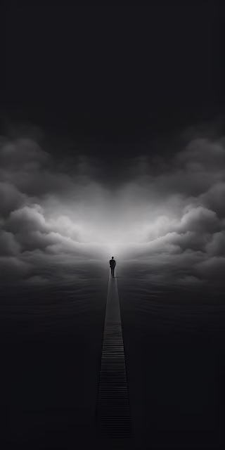 Solitary Path Over Abyss Dark Minimalist Art - Free 4K & 8K Mobile Wallpaper