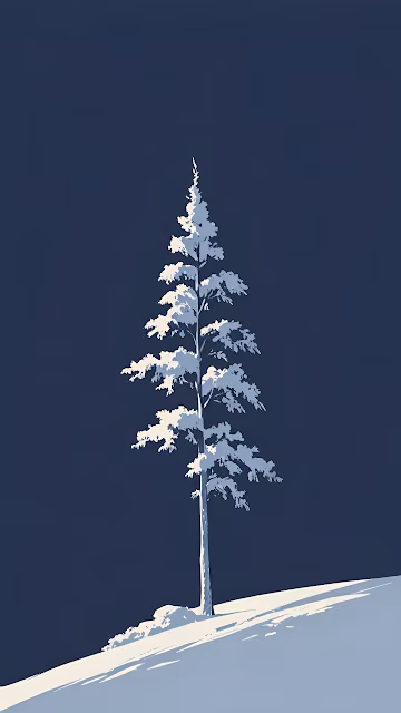 Solitary Snow-Covered Pine Tree on Hill - Free 4K & 8K Mobile Wallpaper