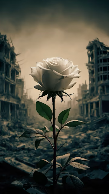 Solitary White Rose in Desolate City Ruins - Free 4K & 8K Mobile Wallpaper