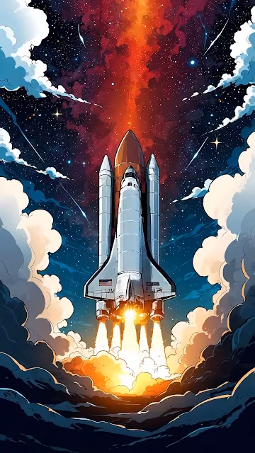Space Shuttle Launch into Cosmic Sky with Red Nebula - Free 4K & 8K Mobile Wallpaper