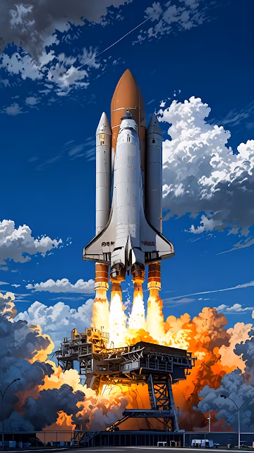 Space Shuttle Launching into Blue Sky with Fiery Thrust - Free 4K & 8K Mobile Wallpaper