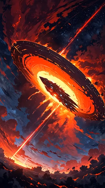 Spaceship Flying Through Fiery Cosmic Vortex - Free 4K & 8K Mobile Wallpaper