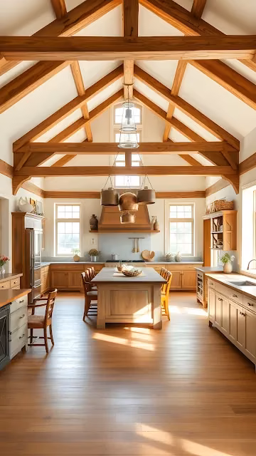 Spacious Rustic Kitchen with Exposed Timber Beams - Free 4K & 8K Mobile Wallpaper