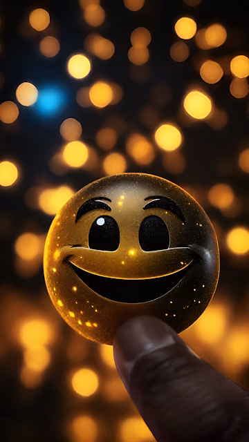 Sparkling Gold Emoji Smiley Face Bokeh Lights Digital Art - Free 4K & 8K Mobile Wallpaper