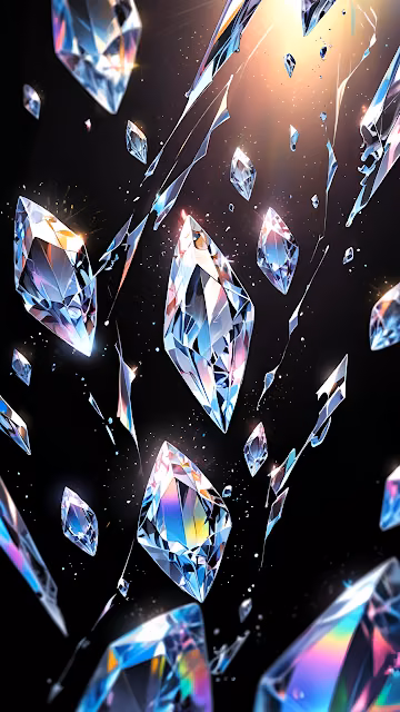 Sparkling Prismatic Diamonds Floating Against Dark Space - Free 4K & 8K Mobile Wallpaper