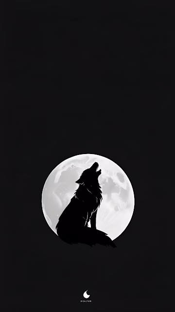 Stark Wolf Silhouette Howling at Full Moon, Minimalist Black Art - Free 4K & 8K Mobile Wallpaper