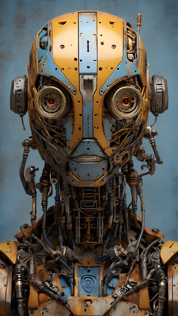 Steampunk Android Portrait, Rusty Cybernetic Bust Art - Free 4K & 8K Mobile Wallpaper