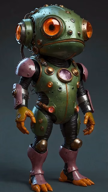 Steampunk Frog Robot in Green and Bronze Armor Suit - Free 4K & 8K Mobile Wallpaper
