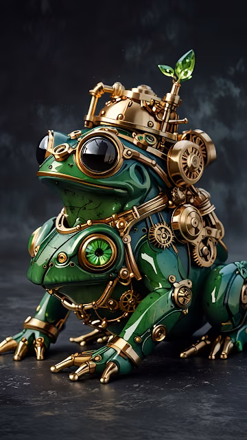Steampunk Mechanical Frog Brass Gearwork Sculpture - Free 4K & 8K Mobile Wallpaper