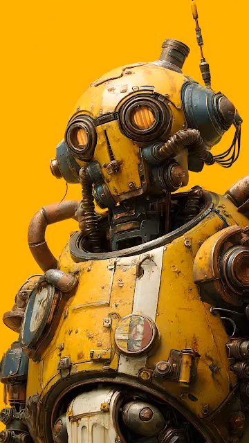 Steampunk Yellow Robot Head Steampunk Dieselpunk Art - Free 4K & 8K Mobile Wallpaper