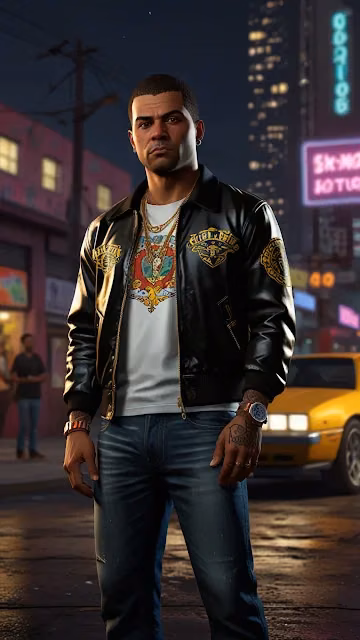Streetwise man in leather jacket stands under neon city lights - Free 4K & 8K Mobile Wallpaper
