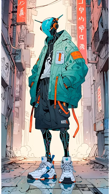 Stylish Cyberpunk Android in Urban Alley Streetwear - Free 4K & 8K Mobile Wallpaper
