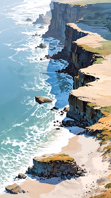 Stylized Coastal Cliffs Ocean View Vertical Landscape - Free 4K & 8K Mobile Wallpaper