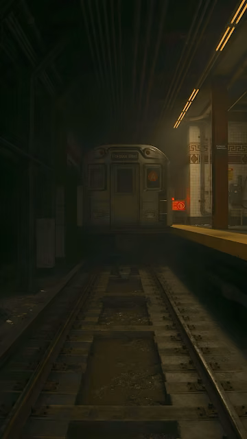 Subway Train at Dimly Lit Station with 'Forever Blvd' Sign - Free 4K & 8K Mobile Wallpaper