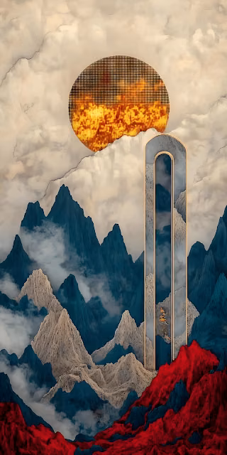 Surreal Digital Mountain Landscape Abstract Arch Structure - Free 4K & 8K Mobile Wallpaper
