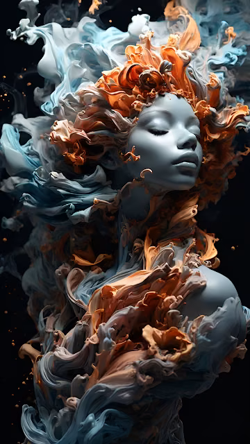 Surreal Ink Goddess Portrait Fluid Art Sculpture - Free 4K & 8K Mobile Wallpaper
