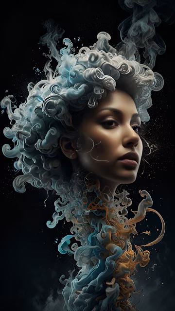 Surreal Portrait Woman Ink Smoke Hair Abstract Art - Free 4K & 8K Mobile Wallpaper