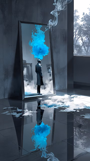 Surreal Reflection Man Blue Flame Mirror Art - Free 4K & 8K Mobile Wallpaper