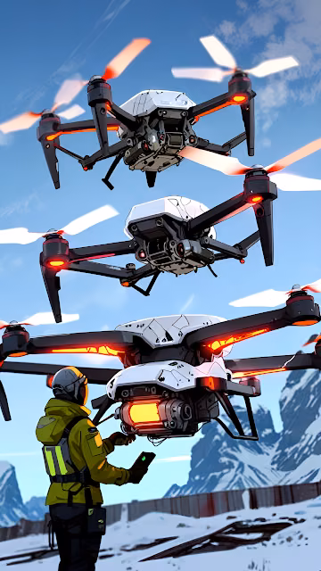 Surveillance Drones and Operator in Arctic Mountain Environment - Free 4K & 8K Mobile Wallpaper