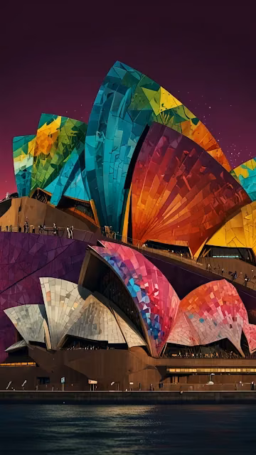 Sydney Opera House Abstract Mosaic Colorful Architecture - Free 4K & 8K Mobile Wallpaper