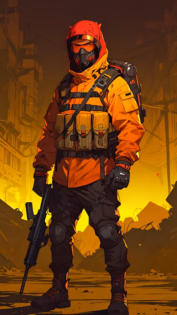Tactical Survivor Orange Jacket Gas Mask Post Apocalyptic Setting - Free 4K & 8K Mobile Wallpaper
