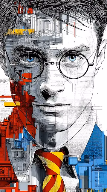 Technical Portrait of Wizard with Architectural Collage - Free 4K & 8K Mobile Wallpaper