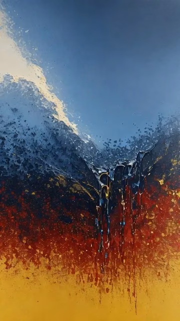 Textured Abstract Painting Red Gold Blue Drip Art - Free 4K & 8K Mobile Wallpaper