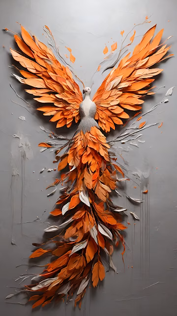 Textured Orange Phoenix Bird Impasto Sculpture Art - Free 4K & 8K Mobile Wallpaper