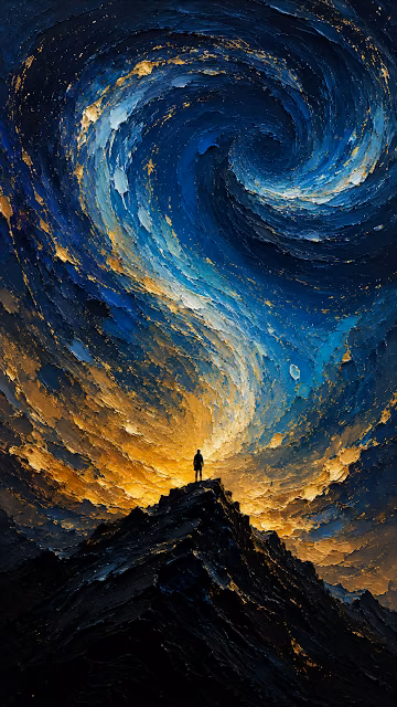 Thick Paint Impasto Starry Night Traveler Wallpaper - Free 4K & 8K Mobile Wallpaper