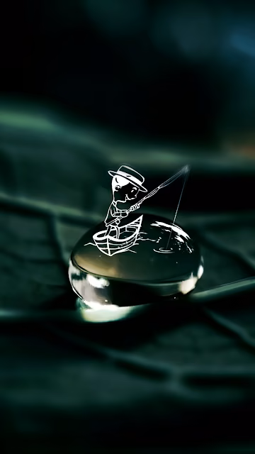 Tiny Fisherman in Boat Etched Inside a Dewdrop - Free 4K & 8K Mobile Wallpaper