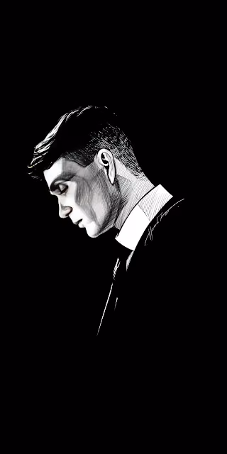 Tommy Shelby Brooding Line Art Black and White Sketch - Free 4K & 8K Mobile Wallpaper