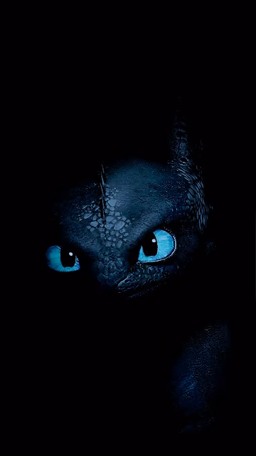 Toothless Dragon Bright Blue Eyes Dark Minimalist Portrait - Free 4K & 8K Mobile Wallpaper