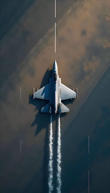 Top Down View Fighter Jet Accelerating on Runway Minimalist - Free 4K & 8K Mobile Wallpaper